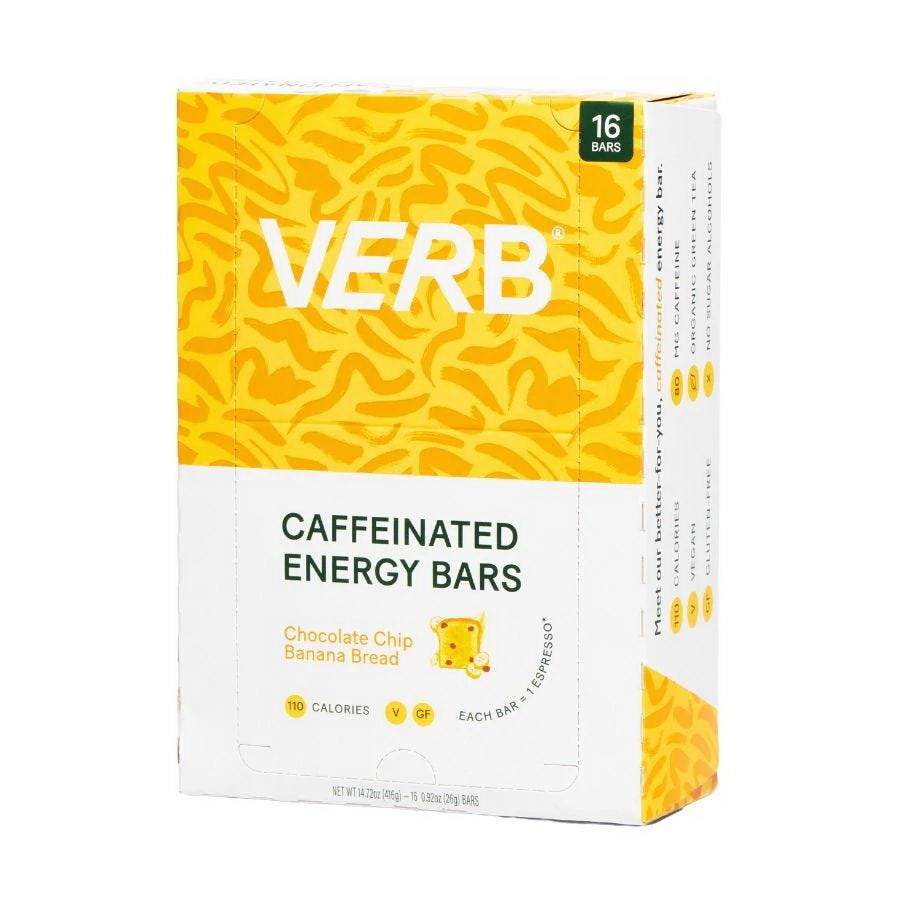 Verb Energy进口代理批发 Verb Energy 巧克力片香蕉面包含咖啡因能量棒 16 条