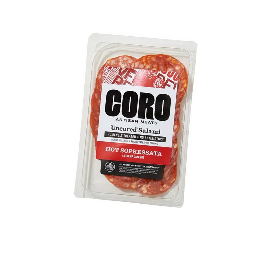 Coro Foods进口代理批发 Coro 未固化热 Sopressata 萨拉米切片装 3 盎司。