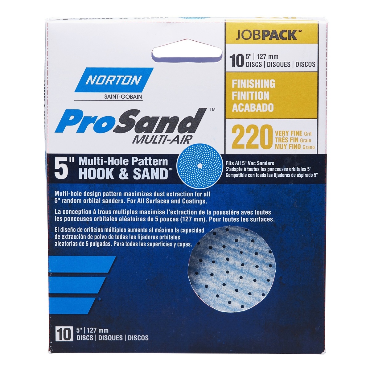 Norton诺顿 ProSand 5英寸陶瓷氧化铝背绒魔术贴砂碟 A975 220目超细 10片装
