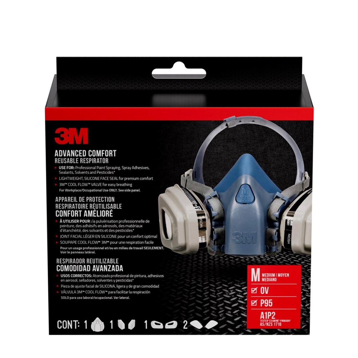 3M 7512PA1-A-PS P95喷漆作业半面罩呼吸器 带呼气阀 多彩M码 1个装 防颗粒物