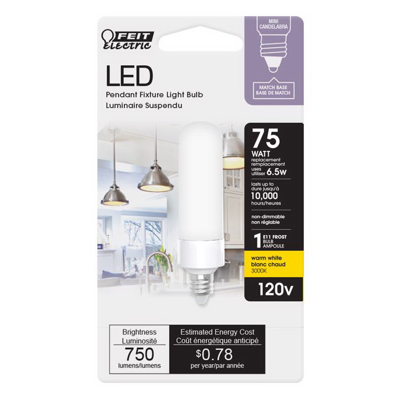 Feit Electric进口代理批发 FEIT电动BP75MC/830/LED T4 E11 LED灯泡温暖白色75瓦1 pk
