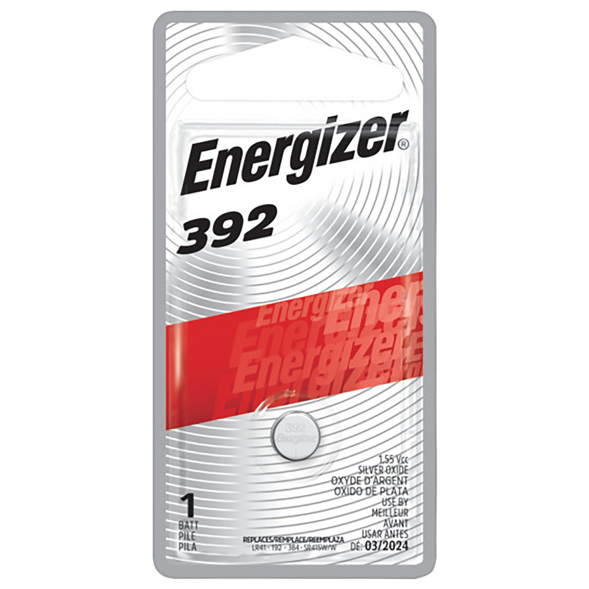 Energizer劲量 392BPZ银锌氧化银电池 384/392通用 1.5V 0.04mAh 电子体温计手表纽扣电池 1粒装 持久耐用