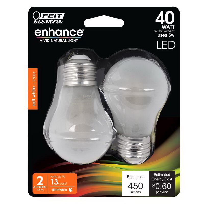 Feit Electric进口代理批发 Feit Electric A1540W927CAFL2R A15 E26（中）细丝LED BULB软白色40瓦2 Pk