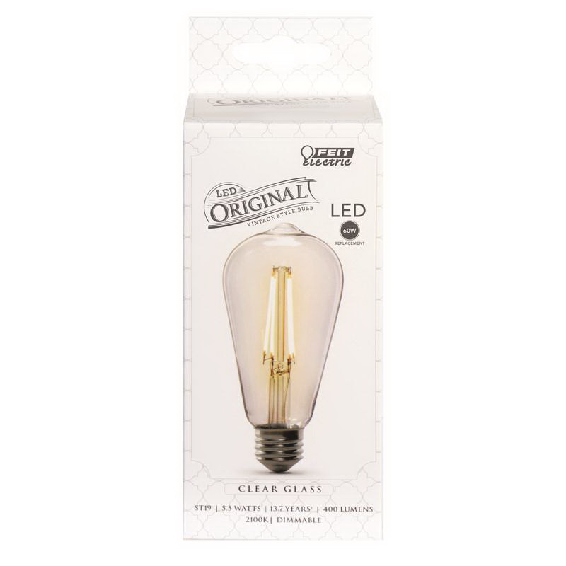 Feit Electric进口代理批发 Feit Electric ST19/CL/VG/LED ST19 E26（中）LED灯泡软白色60瓦1 pk