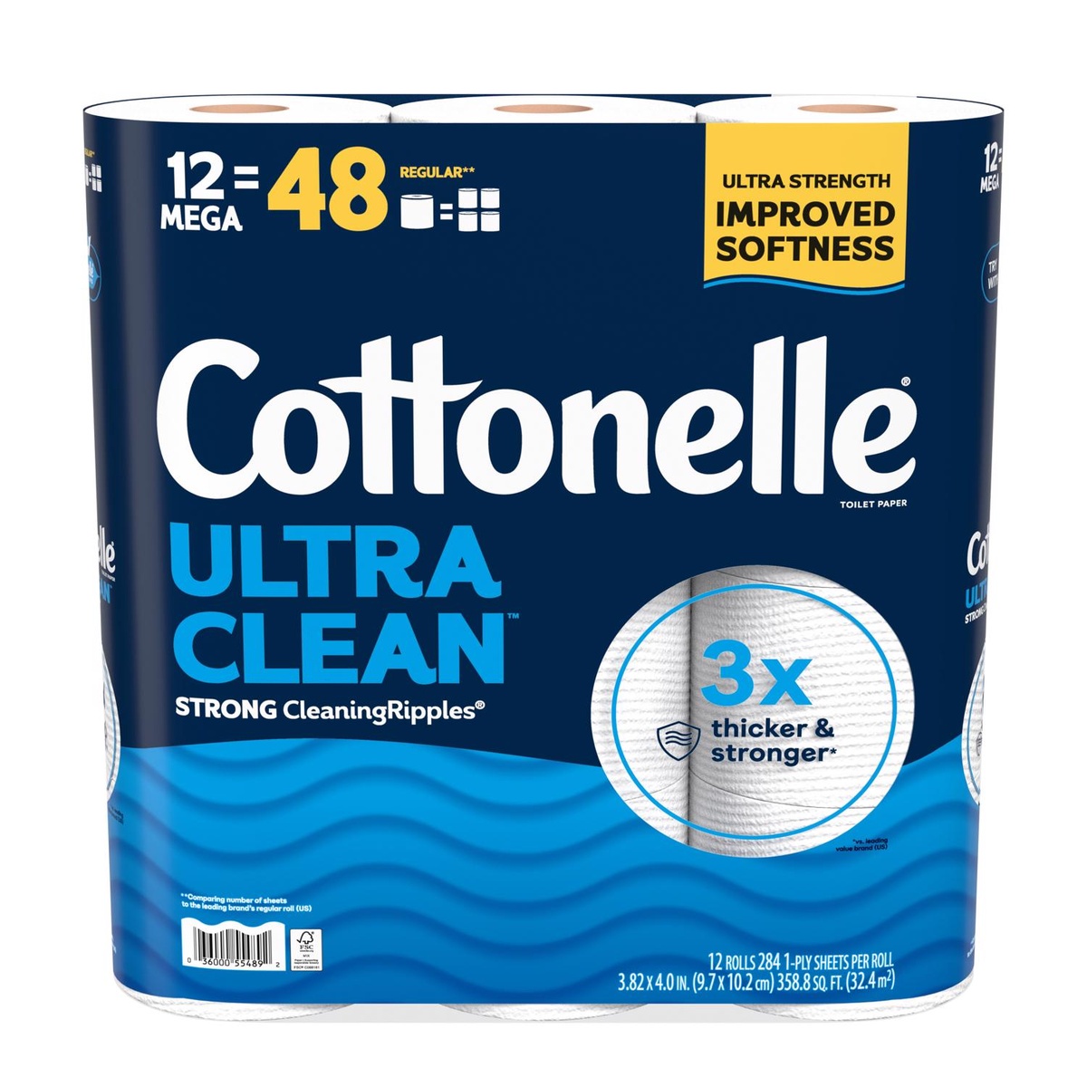 Cottonelle Ultra CleanCare超净呵护卫生纸 12卷装 284段/卷 柔软亲肤 强韧吸水 家用卷筒纸巾