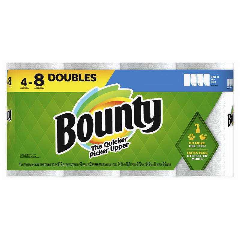 Bounty -A-Size 厨房纸巾 98张 2层 4卷装 随心撕 吸油吸水 不掉屑 一次性纸巾