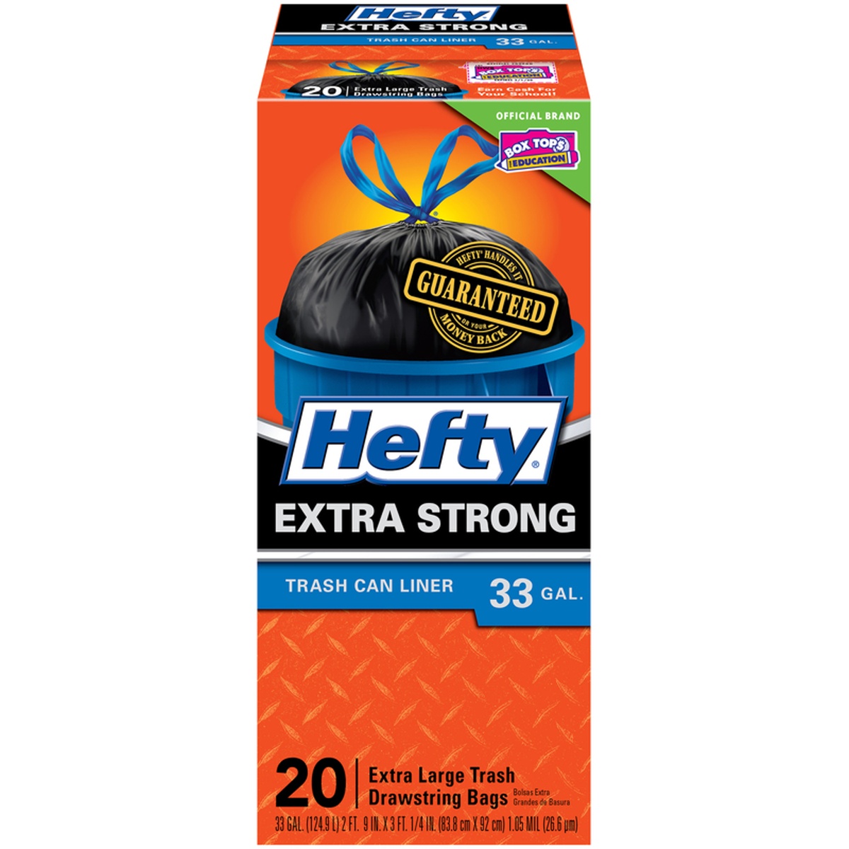 Hefty E86725超强无味33加仑抽绳垃圾袋20只装 加厚大容量耐用厨房商用垃圾袋