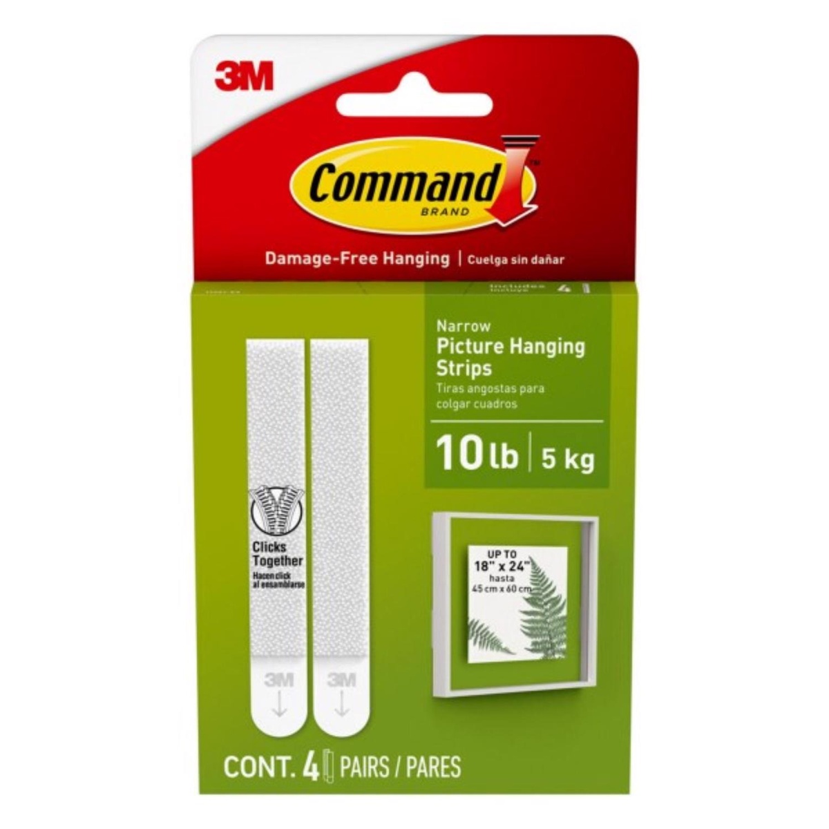 3M Command 17207-ES 白色相框挂条 免钉无痕墙贴 承重12磅 4对装
