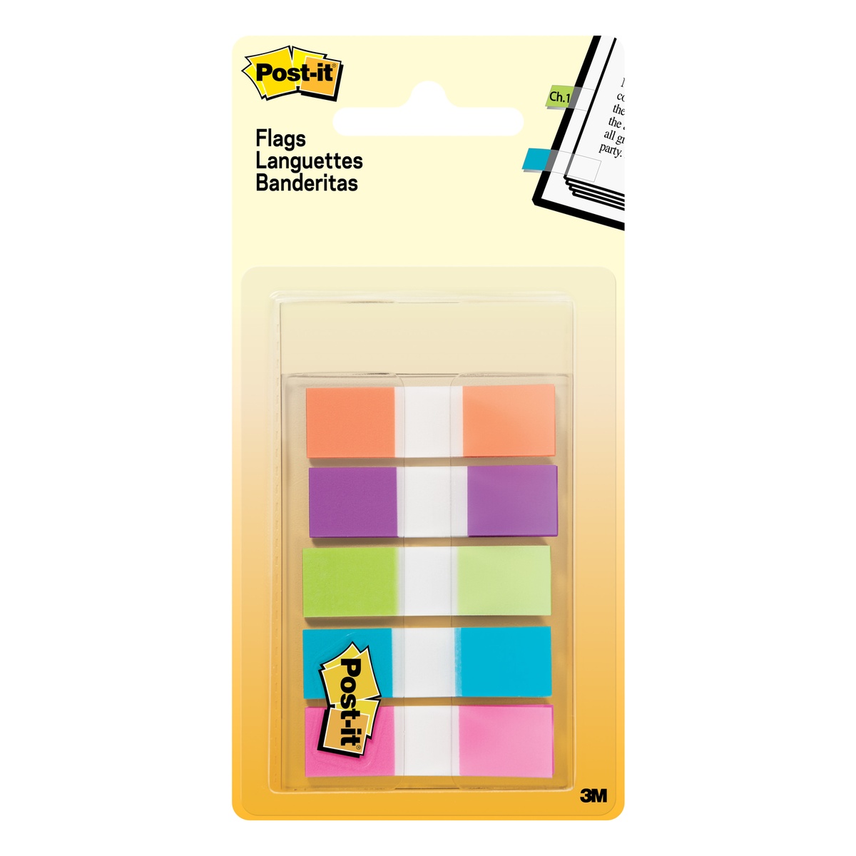 报事贴 Post-it 683-5CB 彩色旗标便签 5本装 0.5英寸x1.7英寸 文件标记索引标签 便签条