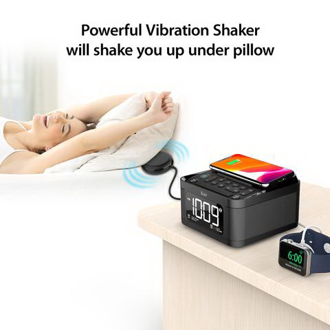 酷牌库|商品详情-iLuv进口代理批发 iLuv TimeShaker 6Q Wow-蓝牙 LCD 双闹钟，带 Qi 无线充电板和 Wow 床摇床