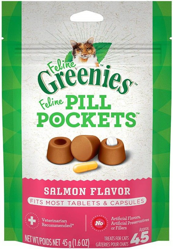 Greenies进口代理批发 Greenies Pill Pockets 三文鱼味猫零食，1.6 盎司，3021428