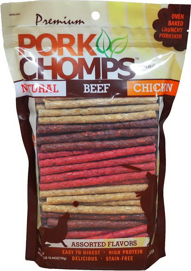 Pork Chomps进口代理批发 Pork Chomps Munchy Sticks 狗粮什锦口味，100 片，DT910V