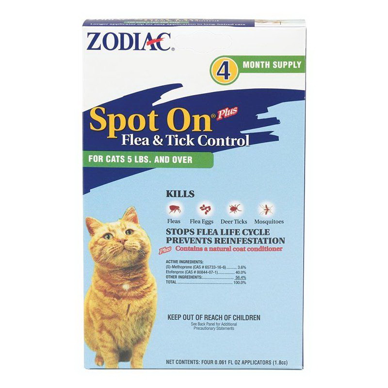 Zodiac进口代理批发 Zodiac Spot on Plus 跳蚤和蜱虫控制剂，适用于猫和小猫，体重超过 5 磅的猫（4 件装），100505298