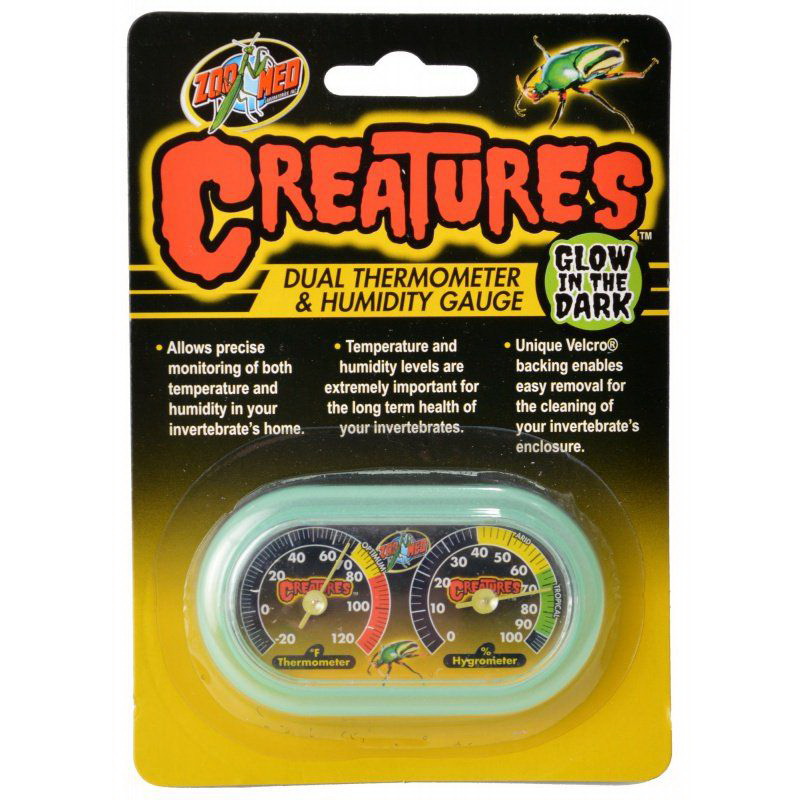 Zoo Med Creatures Dual Thermometer & Humidity Gauge (glow in dark) for sale
