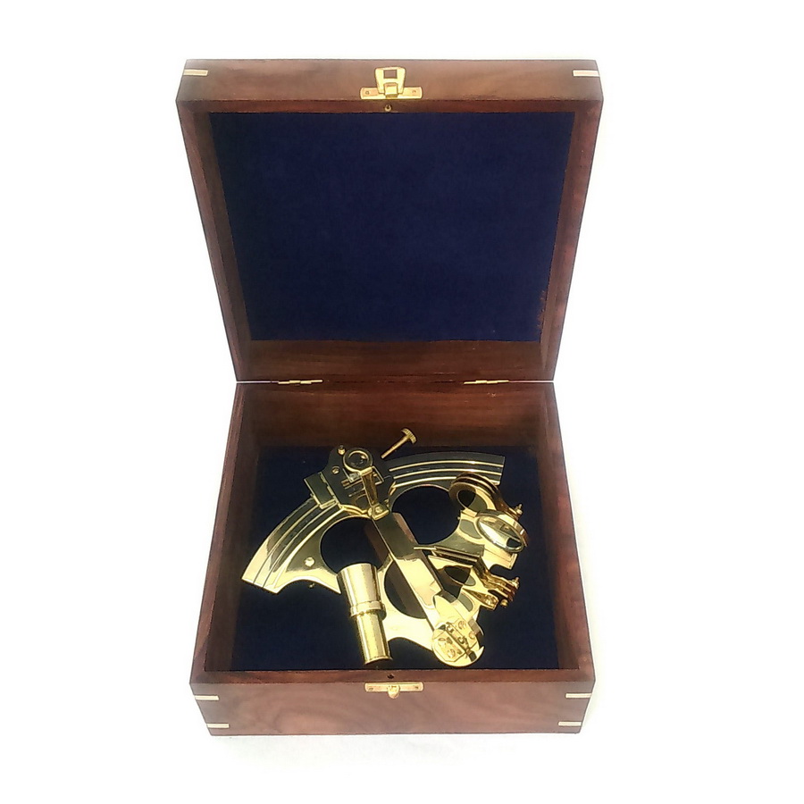 BR 4850B - Aged Brass Sextant with Wooden Box, 4 – India Overseas