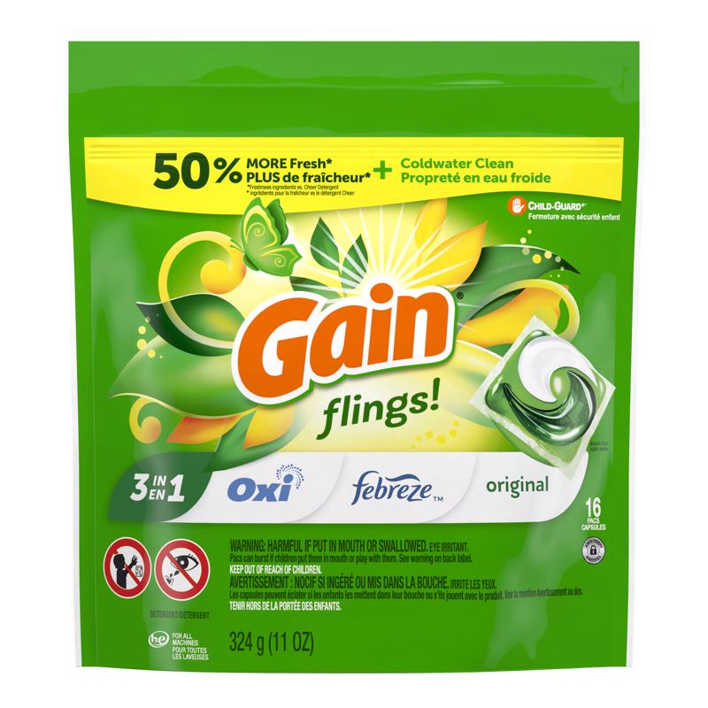 GAIN进口代理批发 Gain Flings 原味洗衣粉盒 12 盎司 16 包