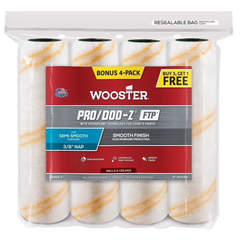 WOOSTER进口代理批发 Wooster Pro/Doo-Z FTP 聚丙烯 9 英寸 WX 3/8 英寸 油漆滚筒盖 4 个装