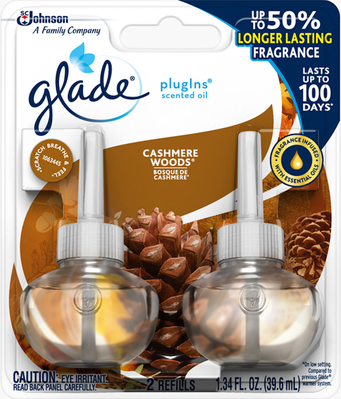 GLADE进口代理批发 Glade Plug-Ins 羊绒木香空气清新剂补充装 1.34 盎司液体