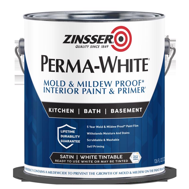 ZINSSER进口代理批发 Zinsser Perma-White 缎面白色水性防霉室内涂料 1 加仑