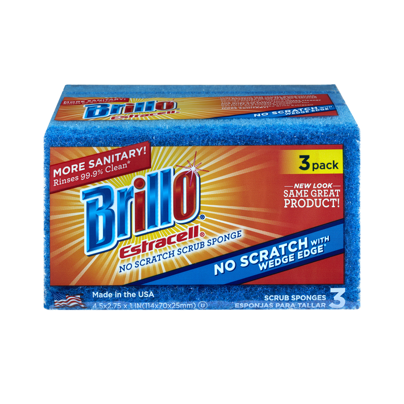 BRILLO进口代理批发 Brillo Estracell 厨房防刮擦洗涤海绵 4.5 英寸长 3 件