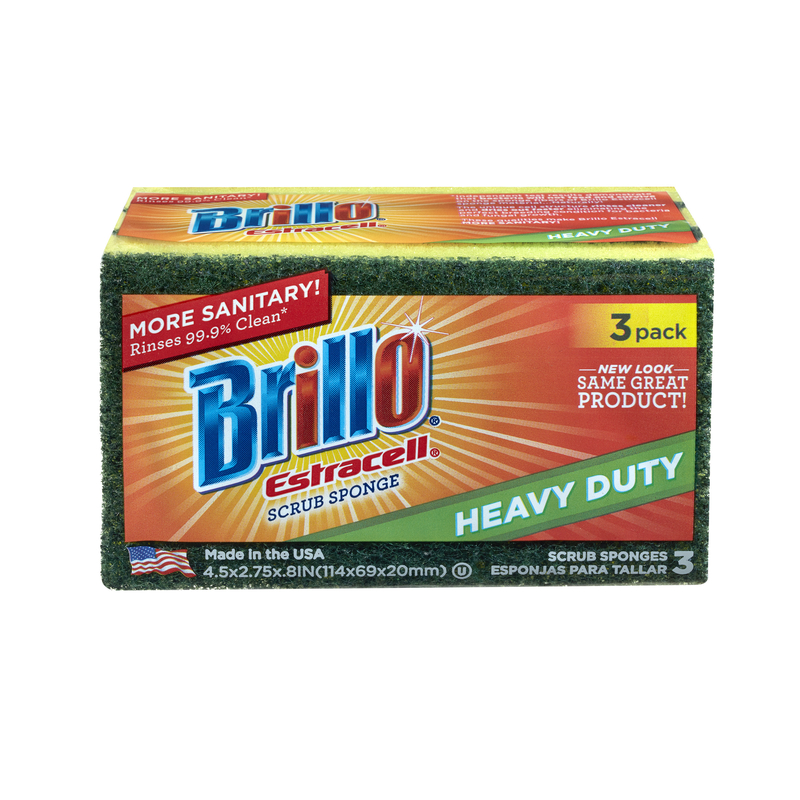 BRILLO进口代理批发 Brillo Estracell 通用重型洗涤海绵 4.5 英寸长 3 件