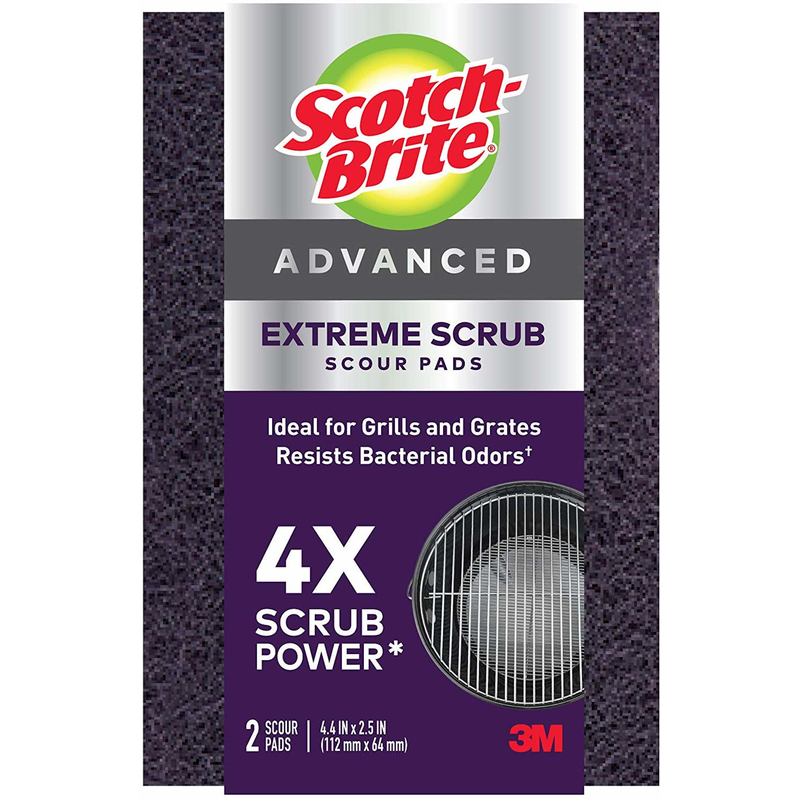 SCOTCH-BRITE进口代理批发 Scotch-Brite Extreme Scrub 重型烧烤用百洁布 4.4 英寸长 2 包