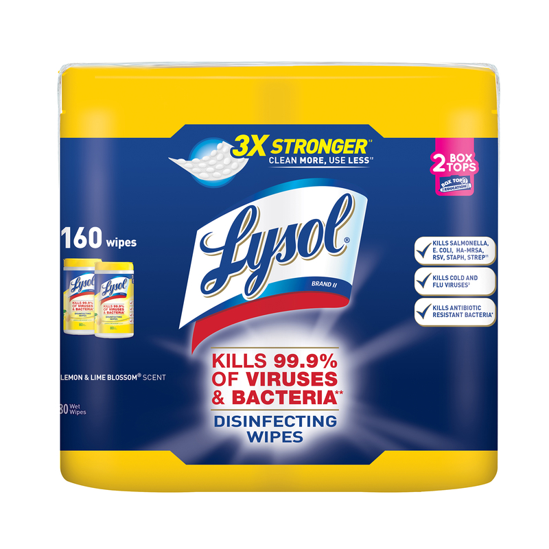 LYSOL进口代理批发 Lysol 柠檬和酸橙花香味消毒湿巾 160 克拉 2 包