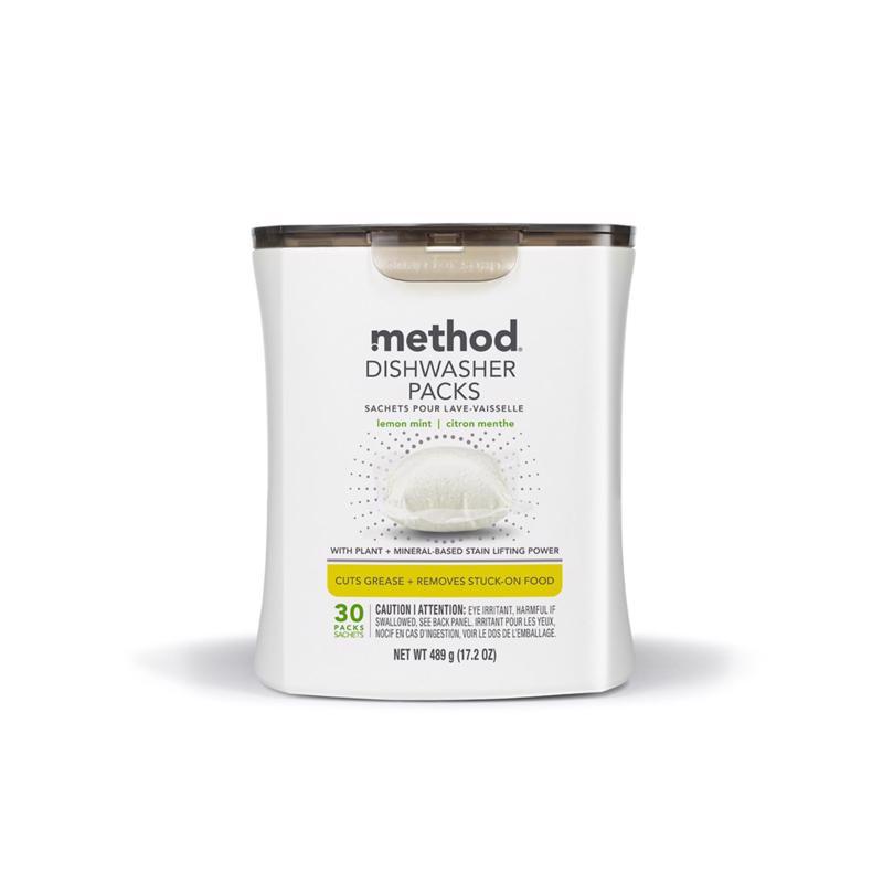 METHOD进口代理批发 Method 柠檬薄荷香囊洗碗机清洁剂 17.2 盎司 30 包