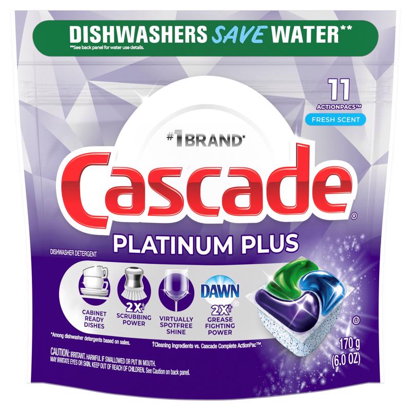 CASCADE进口代理批发 Cascade Platinum Plus Fresh Scent Pods 洗碗机清洁剂 6 盎司 11 包