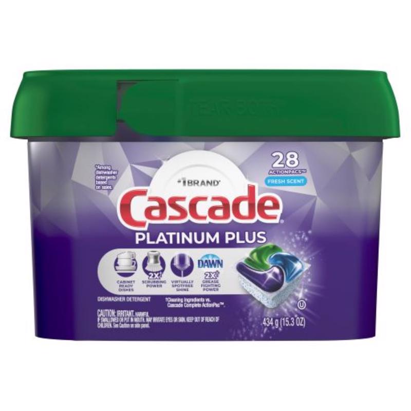 CASCADE进口代理批发 Cascade Platinum Plus Fresh Scent Pods 洗碗机清洁剂 15.3 盎司 28 包