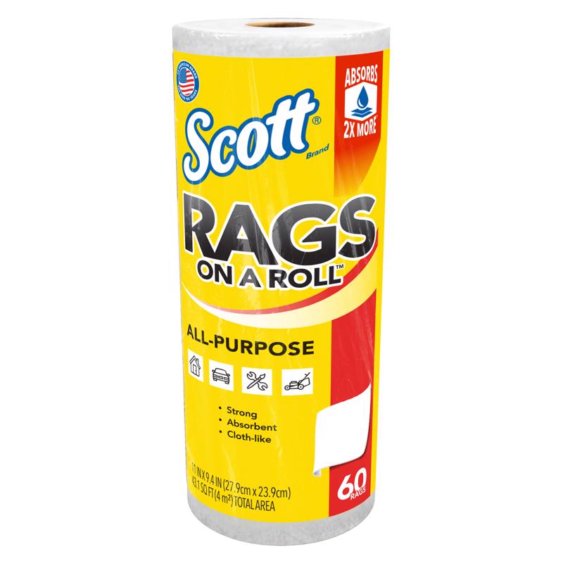 SCOTT进口代理批发 Scott Rags On a Roll 清洁布 9.4 英寸宽 X 11 英寸长 60 张 1 包