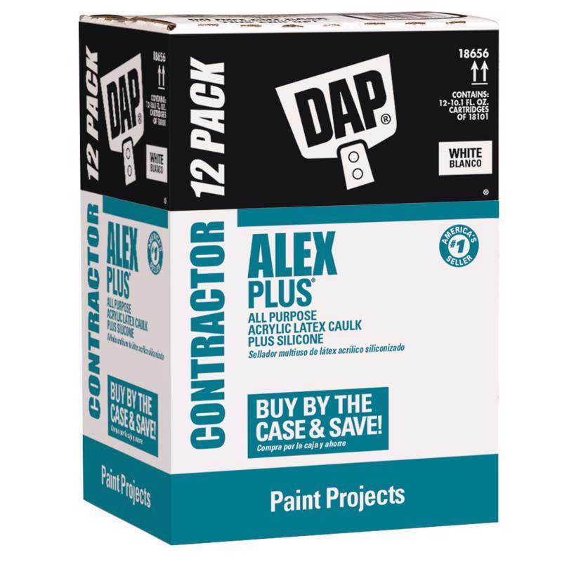 DAP CONTRACTOR 12 PACK进口代理批发 DAP Contractor 12 包 Alex Plus 白色硅化丙烯酸乳胶通用填缝剂 10.1 盎司