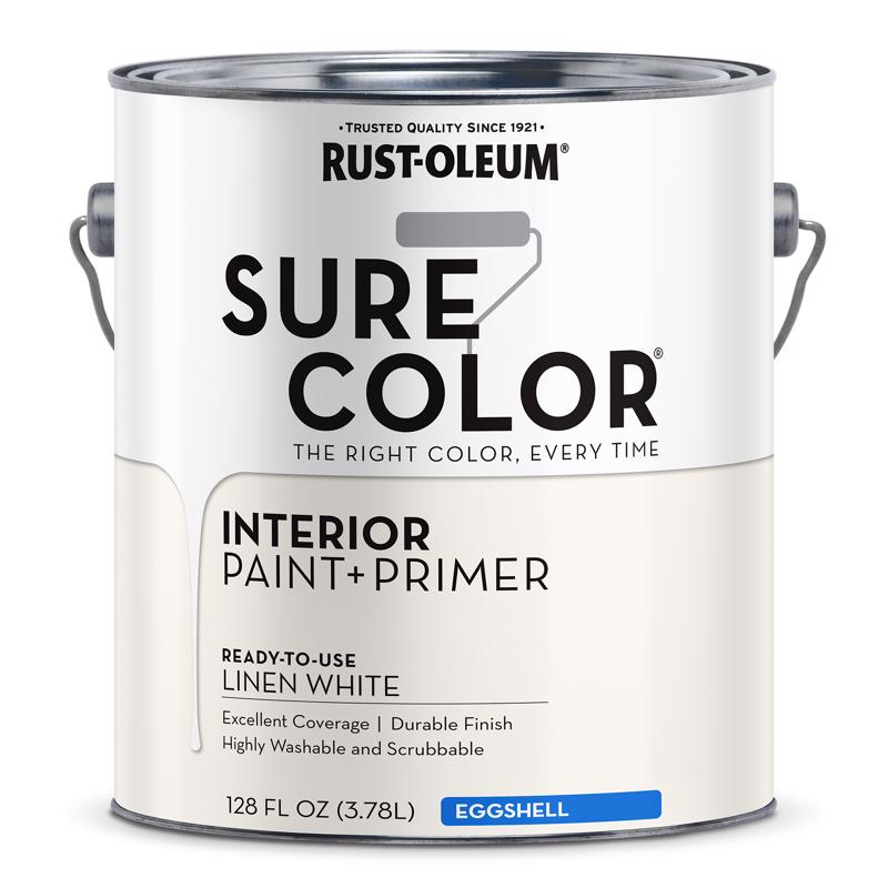 RUST-OLEUM进口代理批发 Rust-Oleum Sure Color 蛋壳亚麻白色水性涂料 + 底漆内饰 1 加仑