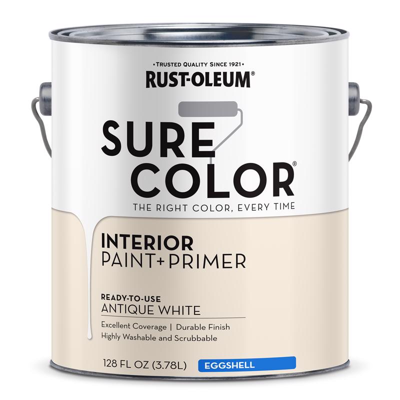 RUST-OLEUM进口代理批发 Rust-Oleum Sure Color 蛋壳仿古白色水性涂料 + 底漆内饰 1 加仑