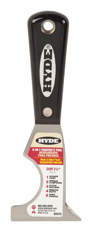 HYDE进口代理批发 Hyde 黑色和银色 2-1/2 英寸宽钢制 5 合 1 多功能刮刀工具