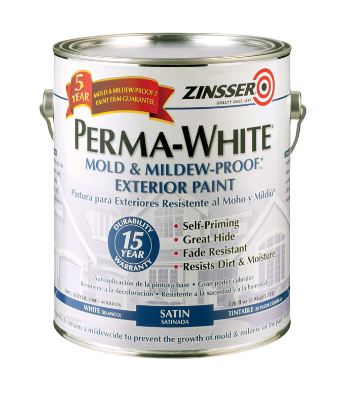 ZINSSER进口代理批发 Zinsser Perma-White 缎光白色水性外墙涂料和底漆 1 加仑