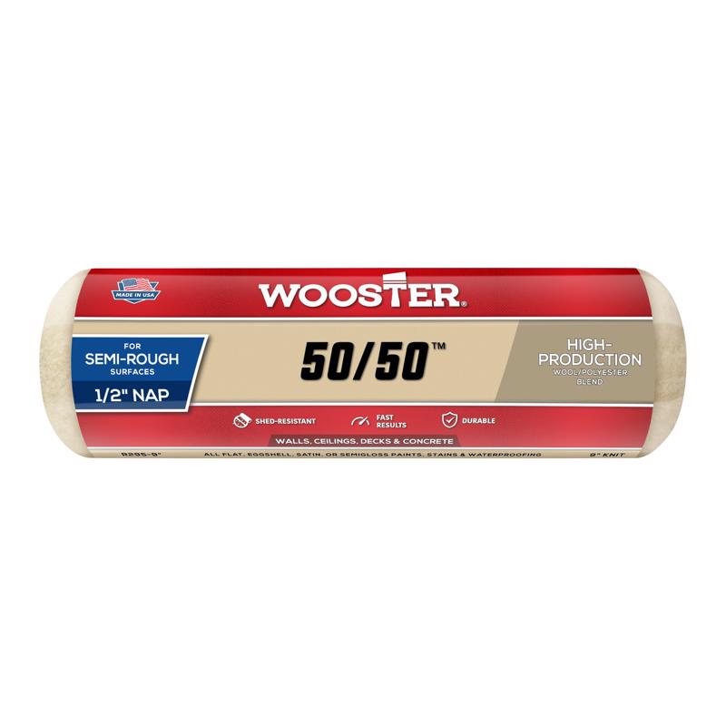 WOOSTER进口代理批发 Wooster 50/50 羊毛聚酯纤维 9 英寸 WX 1/2 英寸 油漆滚筒盖 1 包