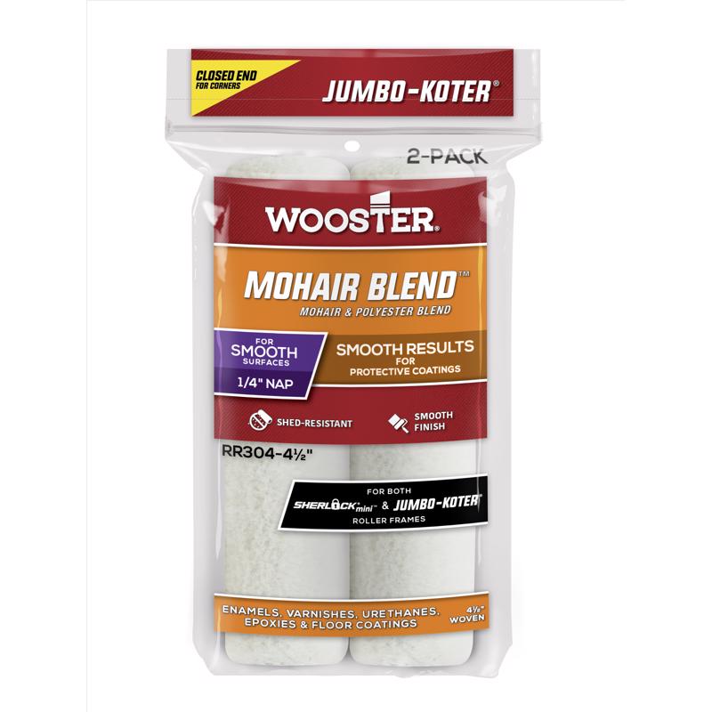 WOOSTER进口代理批发 Wooster Jumbo-Koter 马海毛混纺 4 1/2 英寸 WX 1/4 英寸 迷你油漆滚筒盖 2 个装