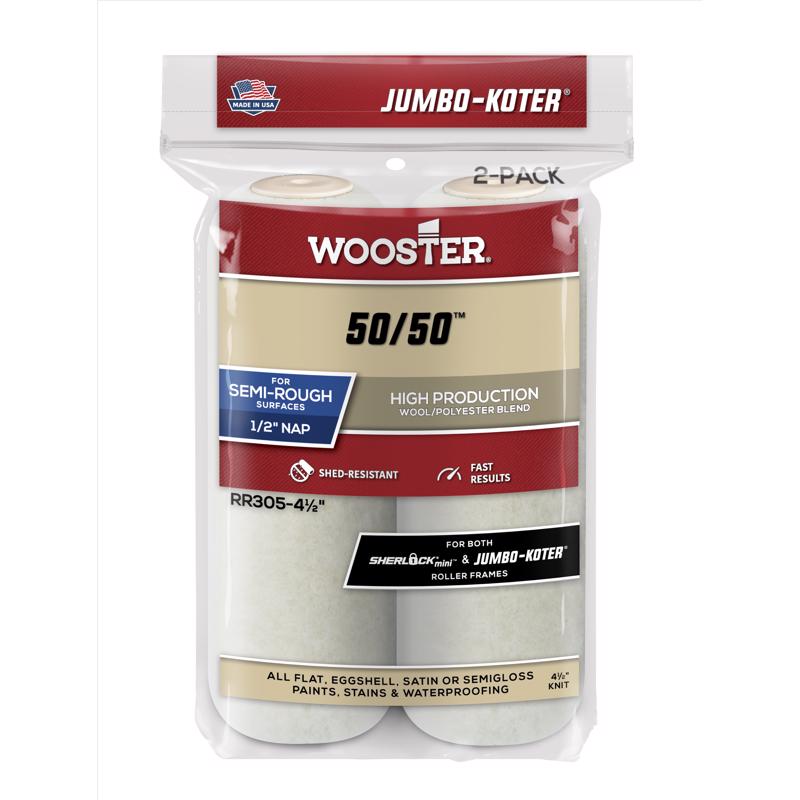 WOOSTER进口代理批发 Wooster Jumbo-Koter 羔羊毛聚酯纤维 4.5 英寸 WX 1/2 英寸迷你油漆滚筒盖 2 个装