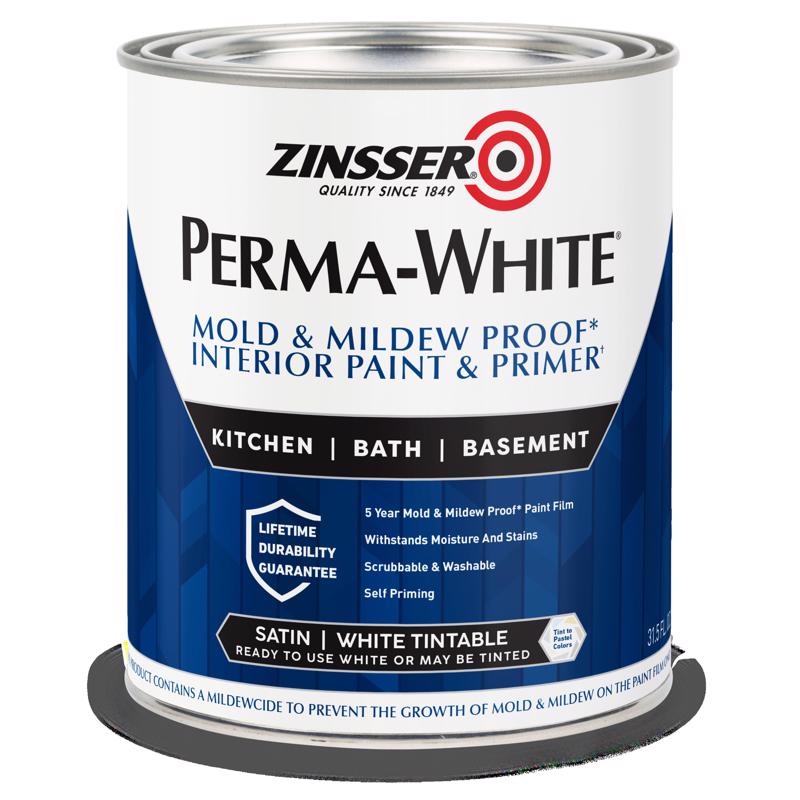 ZINSSER进口代理批发 Zinsser Perma-White 缎面白色水性防霉涂料内饰 1 夸脱