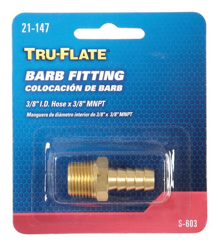 TRU-FLATE进口代理批发 Tru-Flate 黄铜倒钩软管接头 3/8 英寸外螺纹 1 件