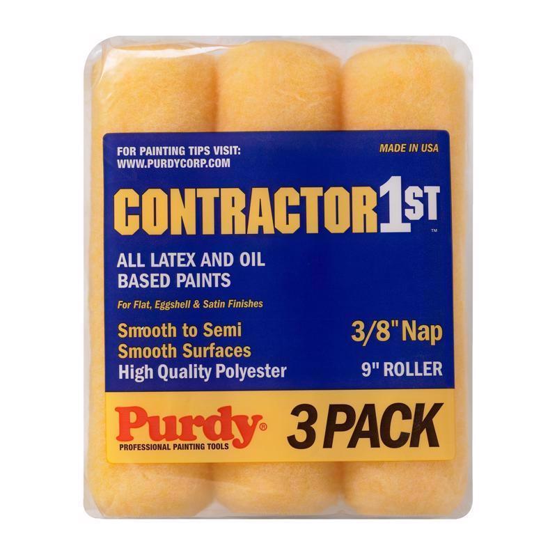 PURDY进口代理批发 Purdy Contractor 1st 聚酯纤维 9 英寸宽X 3/8 英寸油漆滚筒盖 3 件装