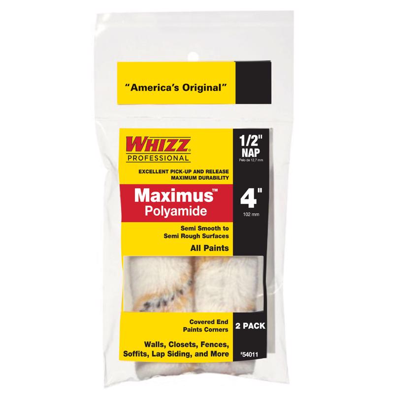 酷牌库|商品详情-WHIZZ进口代理批发 Whiz Maximus 聚酰胺织物 4 英寸宽X 1/2 英寸迷你油漆滚筒盖 2 个装