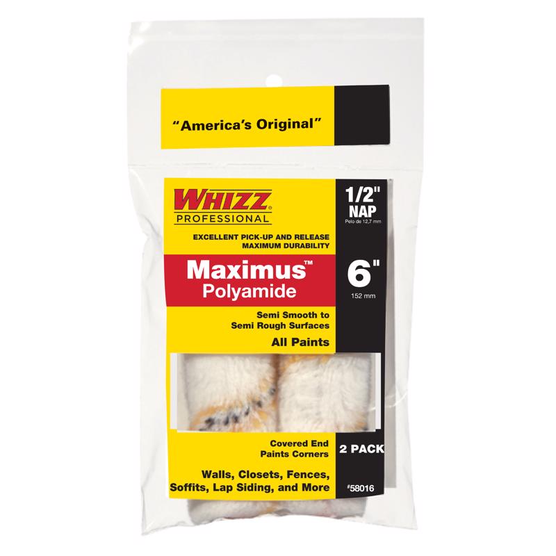 WHIZZ进口代理批发 Whiz Maximus 聚酰胺织物 6 英寸宽X 1/2 英寸迷你油漆滚筒盖 2 个装