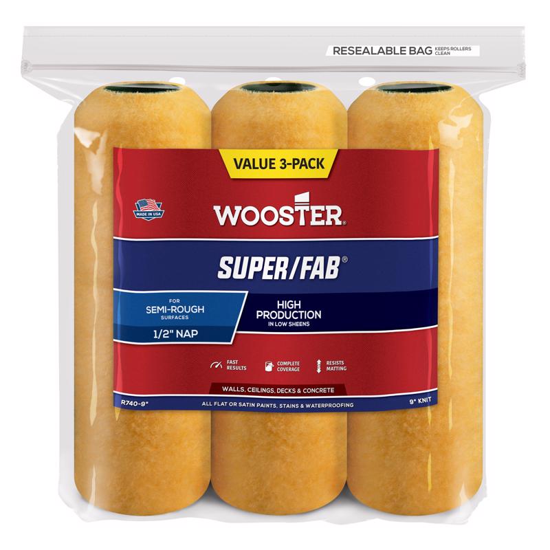 WOOSTER进口代理批发 Wooster Super/Fab 织物 9 英寸宽X 1/2 英寸油漆滚筒盖 3 个装