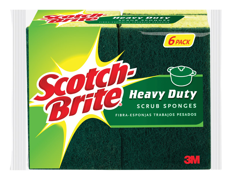 SCOTCH-BRITE进口代理批发 Scotch-Brite 重型锅碗瓢盆清洁海绵 4.5 英寸长 6 包