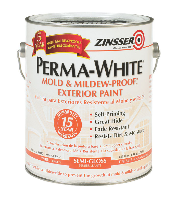 ZINSSER进口代理批发 Zinsser Perma-White 半光白色水性防霉外墙涂料 1 加仑