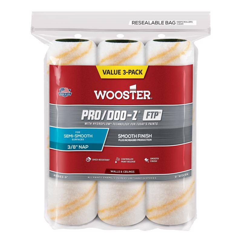 WOOSTER进口代理批发 Wooster Pro/Doo-Z FTP 合成混合物 9 英寸 WX 3/8 英寸油漆滚筒盖 3 个装