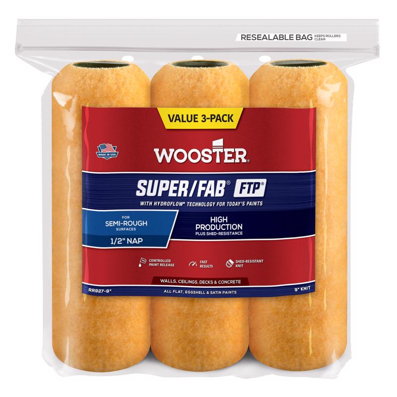 酷牌库|商品详情-WOOSTER进口代理批发 Wooster Super/Fab 合成混合物 9 英寸宽X 1/2 英寸油漆滚筒盖 3 个装