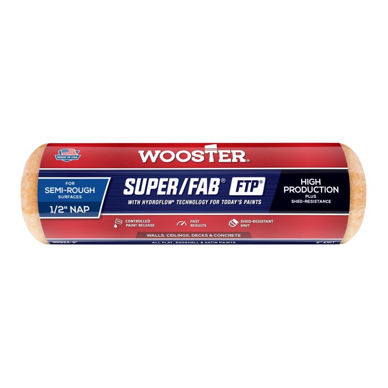 酷牌库|商品详情-WOOSTER进口代理批发 Wooster Super/Fab FTP 合成混合物 9 英寸 WX 1/2 英寸 油漆滚筒盖 1 个装